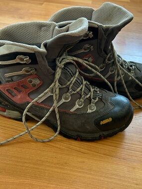 Asolo Gray Hiking Boots with Red Accents